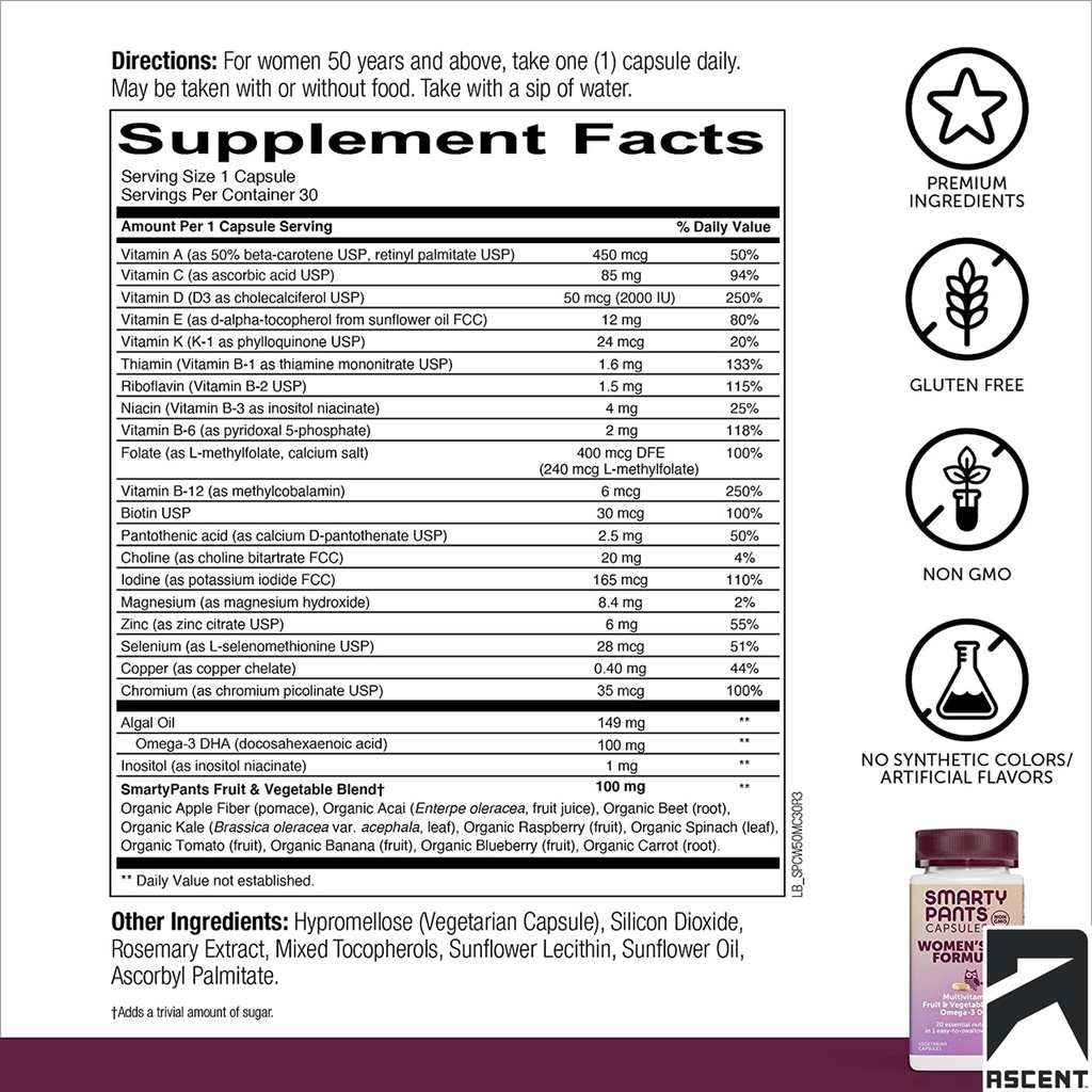 PHÂN PHỐI CHÍNH HÃNG Vitamin cho nữ giới cao tuổi Smarty Pants Women's 50+ dạng viên nang