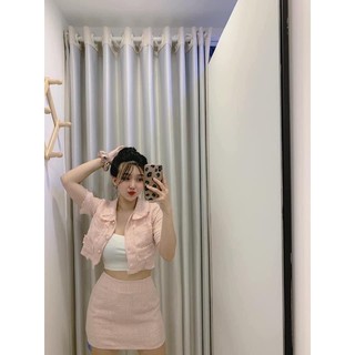 Set váy áo croptop Hồng tiểu thư siêu xinh