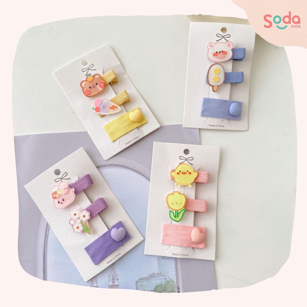 Kẹp tóc cho bé gái SODA KIDS hình thú và hoa dễ thương phong cách Hàn Quốc