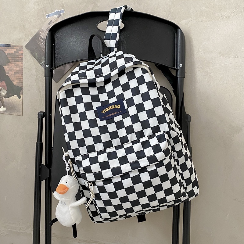 [YIGEBAG] Balo Đi Học Sức Chứa Lớn Họa Tiết Sọc Caro Thời Trang Phong Cách Hàn Quốc Cho Nữ