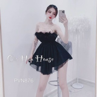 Đầm phồng đuôi rời phối lông vũ