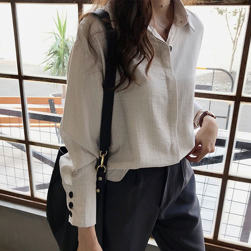 Áo sơ mi nữ tay dài dáng rộng thời trang
