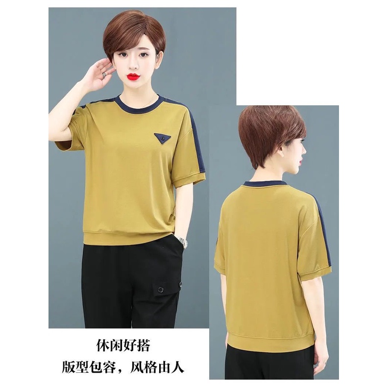 Áo thun tay ngắn cổ tròn plus size cho phụ nữ trung niên