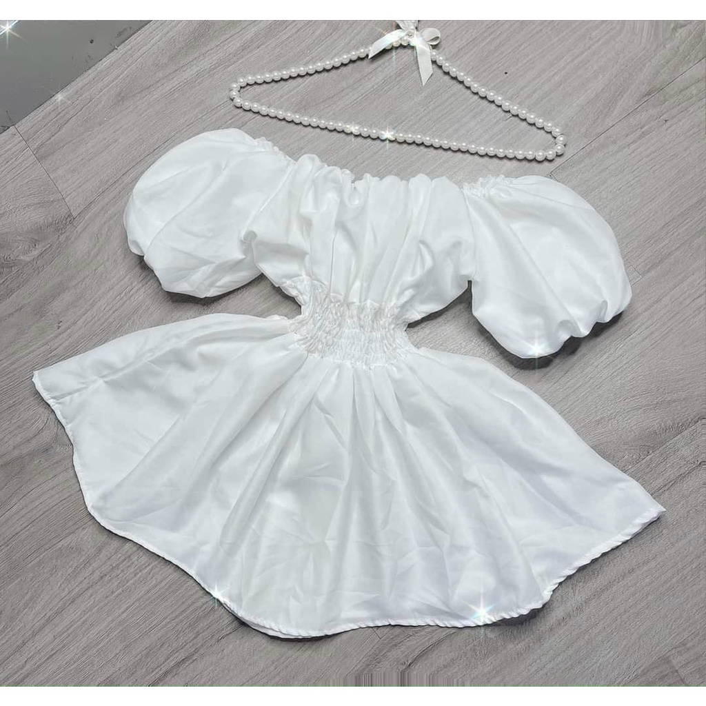 Áo trễ vai tay bồng Lyihome chất vải lụa mát mẻ