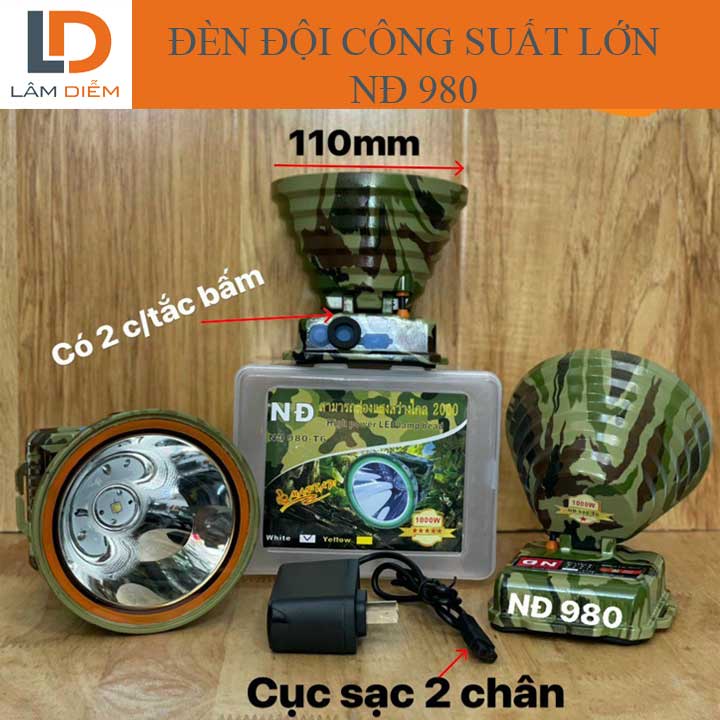 ĐÈN ĐỘI PIN SẠC KIỂU LÍNH CÔNG SUẤT 1000W NĐ 980