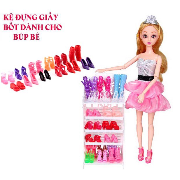 Set Kệ Để Giầy Kèm 10 Đôi Giầy , Bốt  Thời Trang Búp Bê