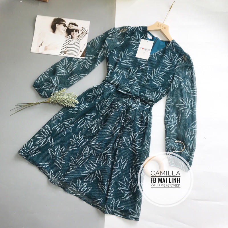 [Mã WASTMAY giảm 15% tối đa 30K đơn 150K] ⚡️BÁN SỈ⚡️Đầm xanh tơ 2 lớp hoạ tiết lá | BigBuy360 - bigbuy360.vn