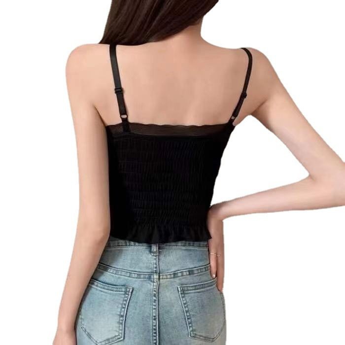 Áo 2 Dây Croptop Viền Ren Nhún Bèo Hot 2D01