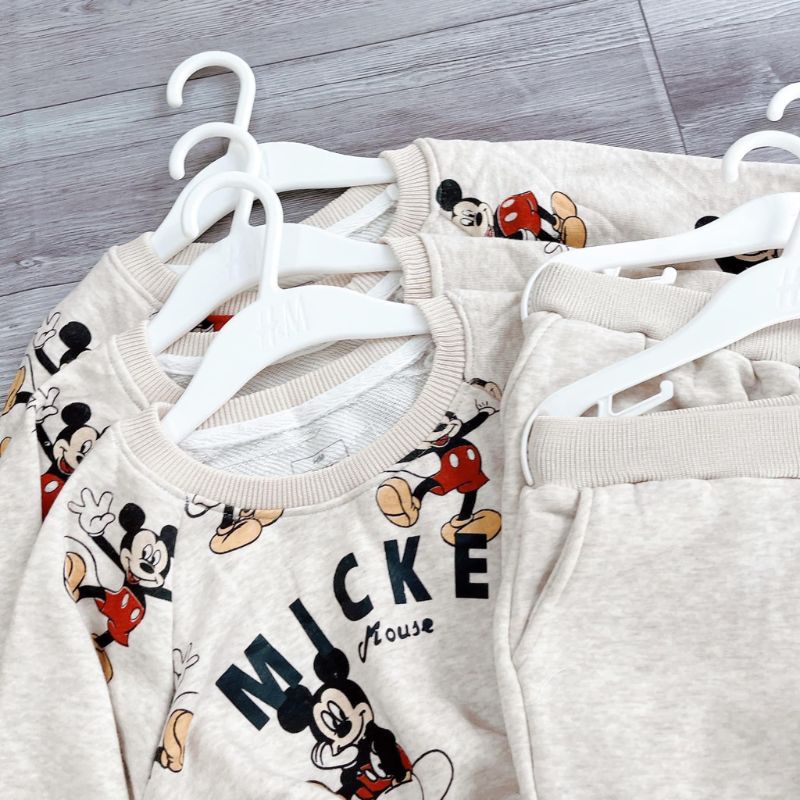 Bộ nỉ cho bé chất liệu da cá hàng H.M in hình Mickey xuất xịn JIMADO