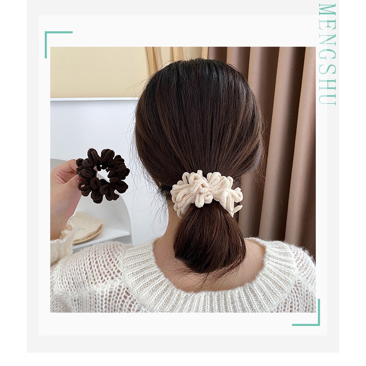 Dây buộc tóc scrunchies phong cách hàn quốc, dây chun cột tóc màu nâu, đen, trắng