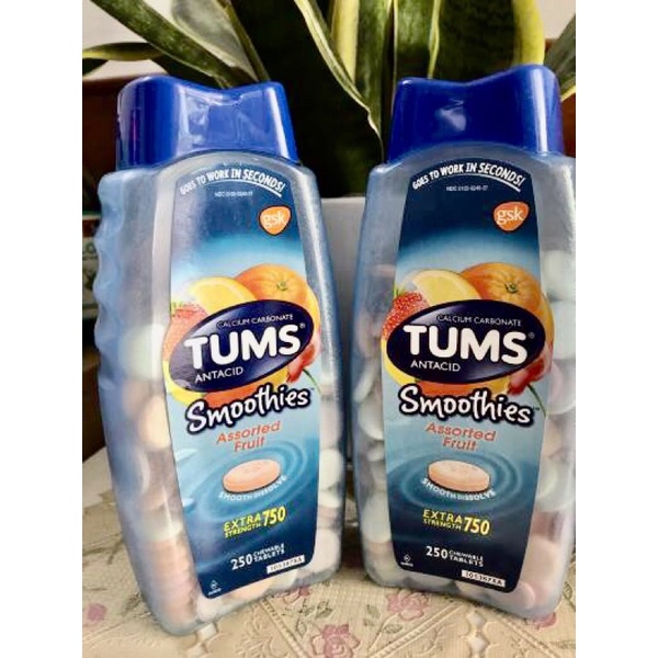 🍓🍒 Viên nhai hỗ trợ Tiêu Hoá Tums Smoothies Assorted Fruit 250 viên của Mỹ🍉🍇