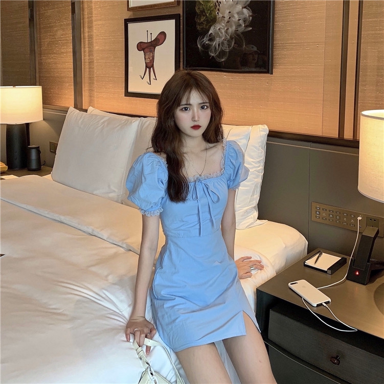 Đầm Trắng Cổ Vuông Thắt Nơ Phối Ren Phong Cách Hàn Quốc Cho Nữ | BigBuy360 - bigbuy360.vn