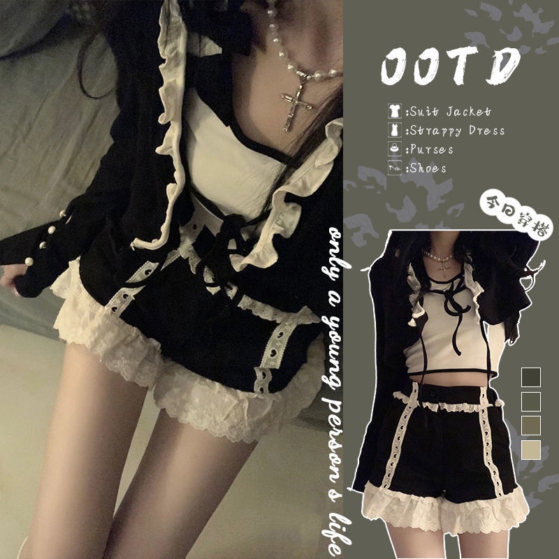 Set Áo Khoác Cardigan + Áo Hai Dây + Quần Short Phong Cách Pháp Thời Trang Mùa Hè Hàng Mới 2022 Dành Cho Bạn Nữ