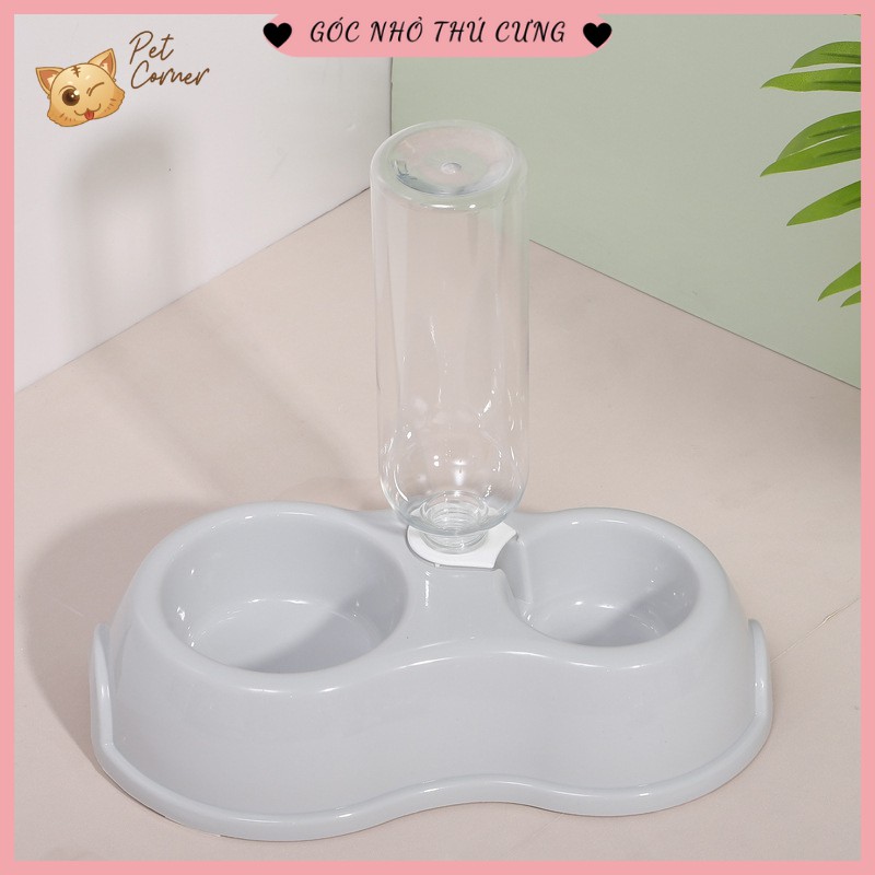 [Siêu tiện dụng] Bát ăn đôi kèm bình nước tự động cho chó mèo