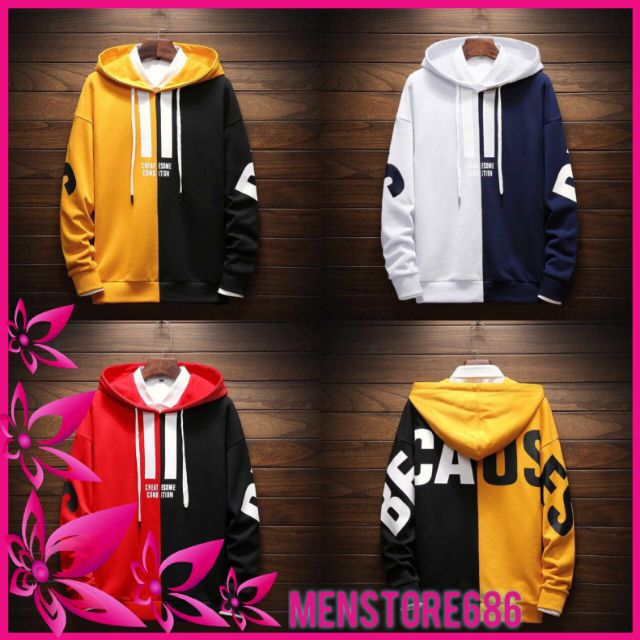 Áo khoác nỉ hoddie nam phối màu Because_ ảnh thật | BigBuy360 - bigbuy360.vn