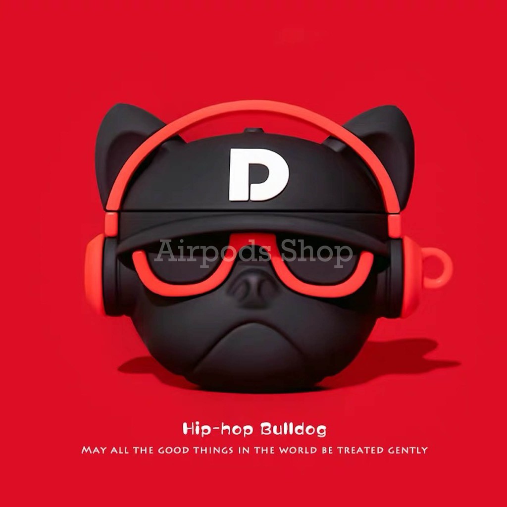 (Hàng loại 1) Ốp Airpods 1/2/3, Airpods Pro bulldog mang headphone đỏ siêu ngầu silicon 3d cao cấp