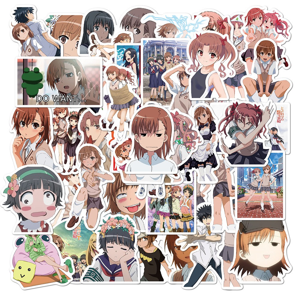 Set 50 miếng sticker dán trang trí chống thấm hình các nhân vật trong Toaru Kagaku no Railgun