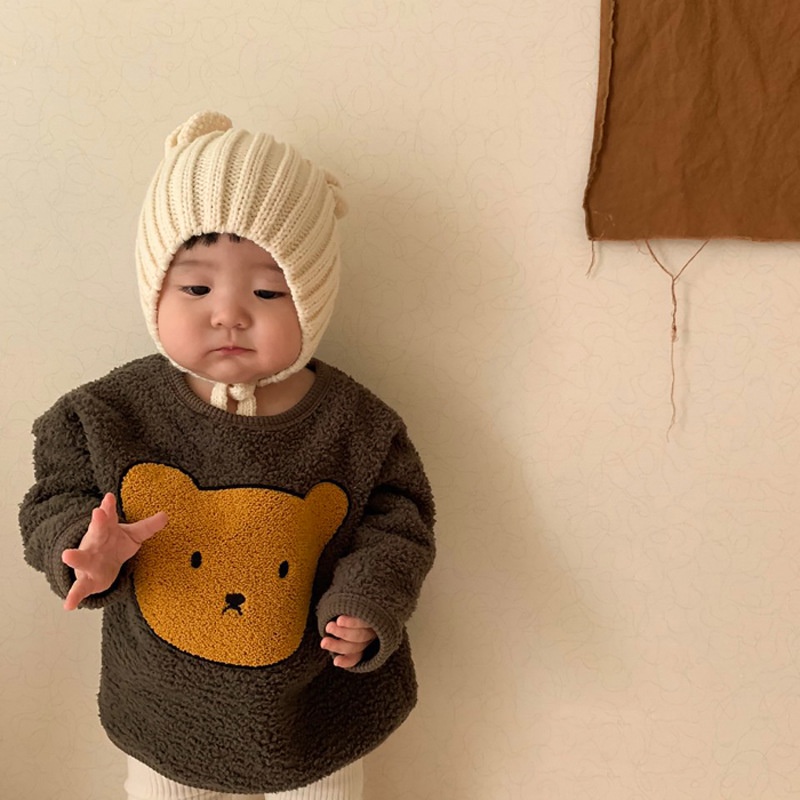 Áo hoodie vải lông cừu mềm hình gấu hoạt hình xinh xắn kiểu hàn quốc dành cho bé 0w5l