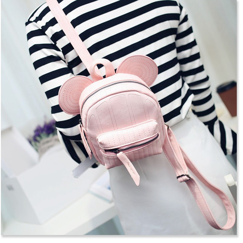 Balo mini thời trang nữ🎉SALE ️🎉 Balo da hình tai thỏ có ngăn trước style Hàn Quốc, dây deo thiết kế trễ vai 8310