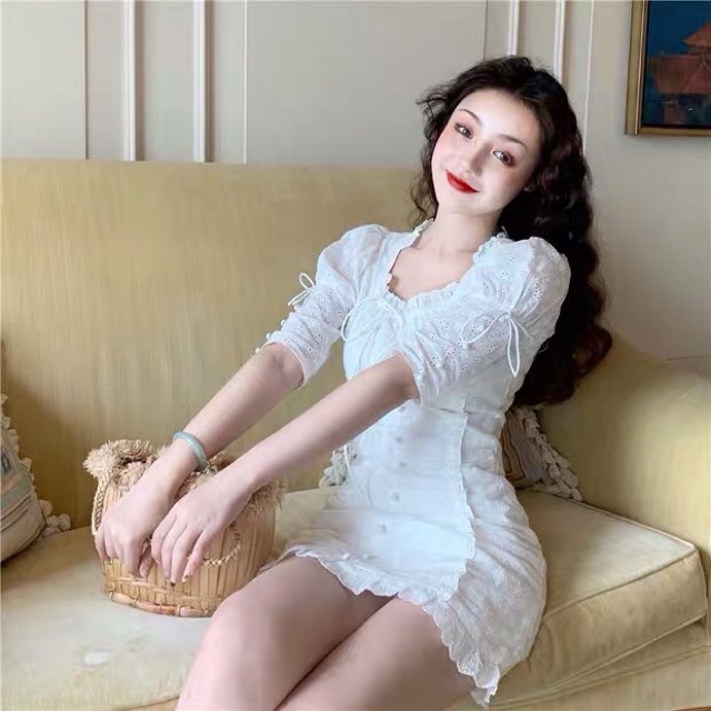 Đầm tiểu thư cổ vuông_ đầm body trắng dự tiệc sang trọng | BigBuy360 - bigbuy360.vn