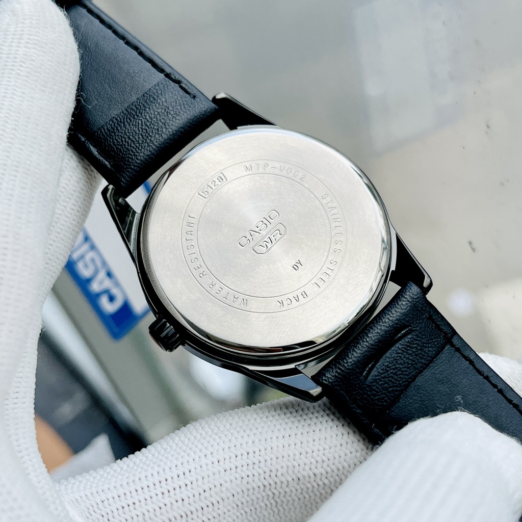 Đồng hồ nam dây da thời trang Casio MTP VD02BL-1E mặt đen - Size 41 Kim dạ quang Bảo hành 1 năm Hyma watch