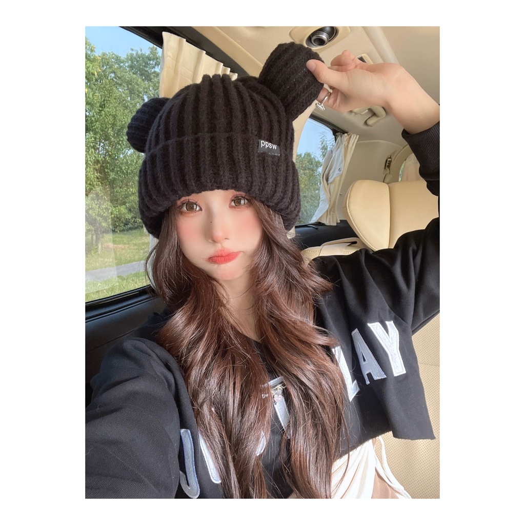 Mũ Len Dệt Kim Chống Lạnh In Chữ Phong Cách Hàn Quốc Cho Nữ