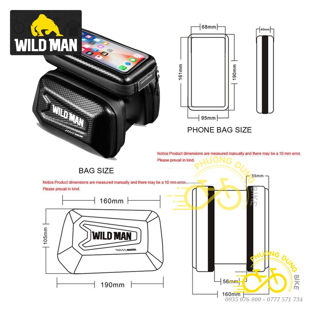 Túi đôi treo khung sườn hộp cứng xe đạp WILD MAN E6S có ngăn điện thoại