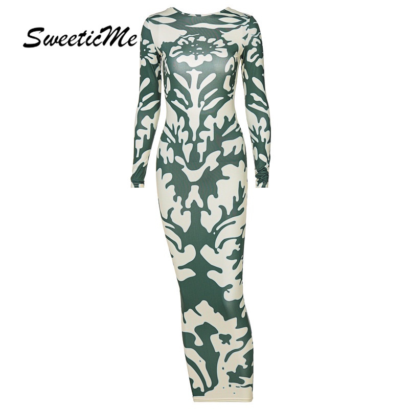 Đầm Hở Lưng Form Ôm In Họa Tiết Mới Cho Nữ