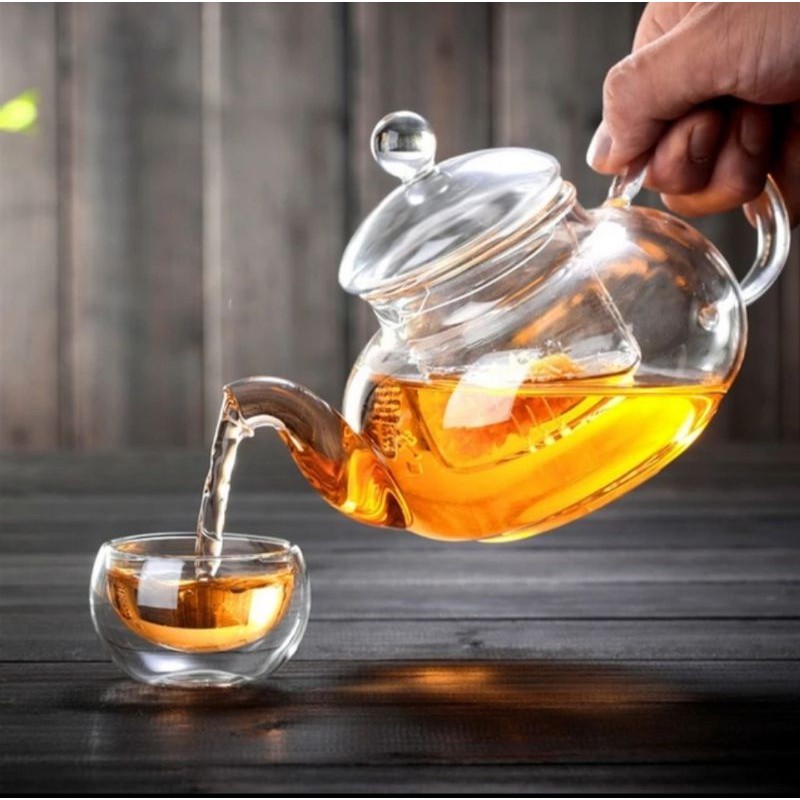 Bộ Ấm Trà 6 Chén chất liệu thủy tinh Lõi Lọc Pha Trà sức chịu nóng có Quai nhỏ 600ML
