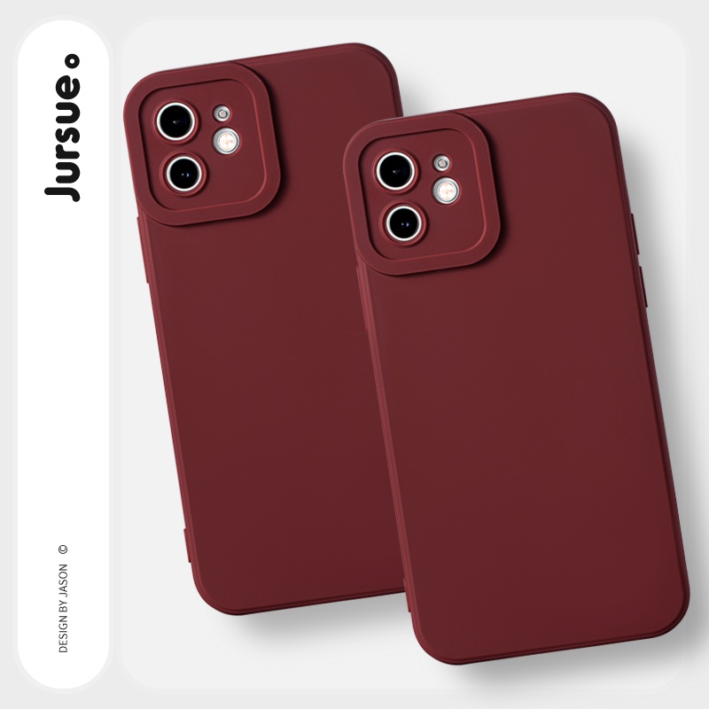 Ốp lưng JURSUE mềm chống bẩn chống sốc viền vuông màu đỏ Cho iPhone 14 13 12 11 Pro Max SE 2020 X XR XS 8 7 ip 6S 6 Plus YCS10