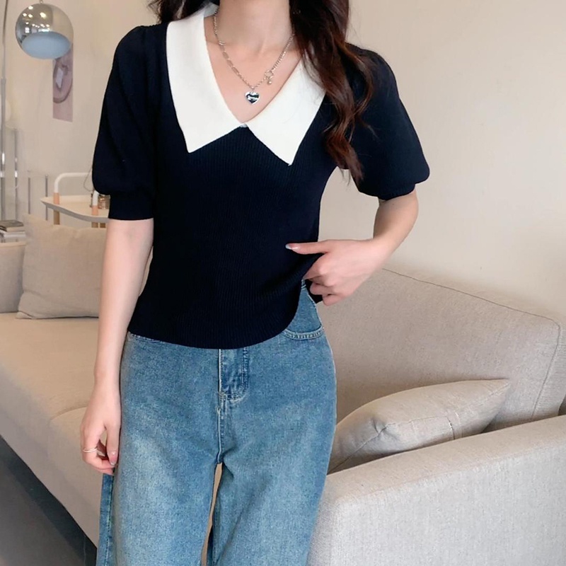 Áo Dệt Kim Tay Ngắn Phong Cách Pháp Thời Trang Mùa Hè Cho Nữ