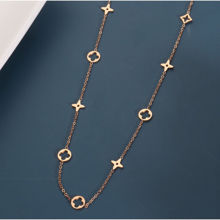 Dây chuyền nữ titan chuỗi hoa L V rớt cách điệu siêu đẹp, bền màu, chuẩn thời trang