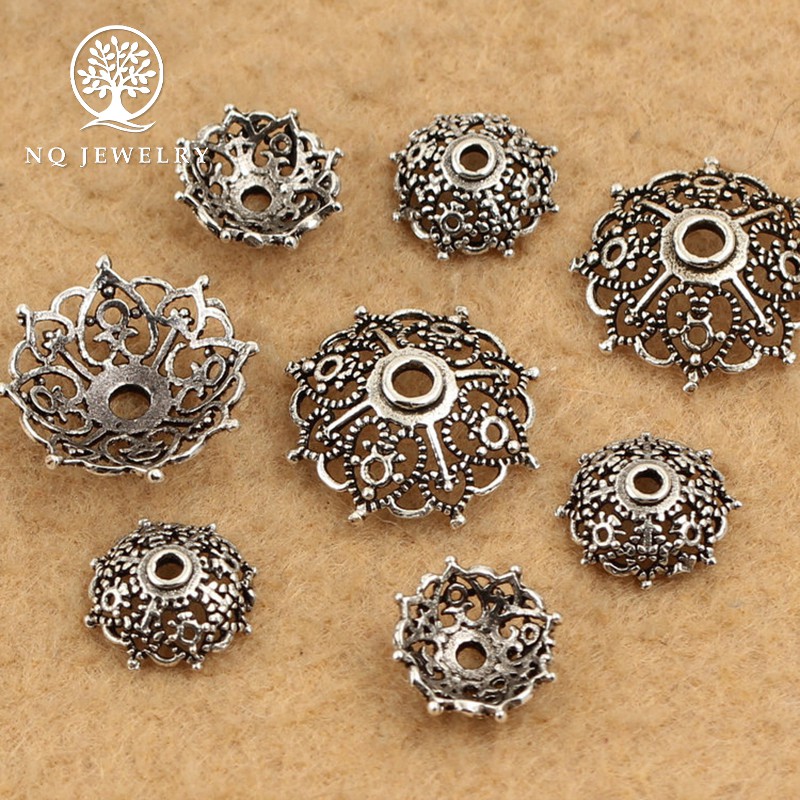 Combo 5 charm bạc chụp hạt, bọc hạt họa tiết lưới Torus 10mm - NQ Jewelry