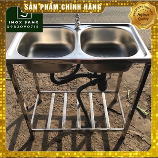 Bồn rửa chén inox 2 hộc có chân và đầy đủ phụ kiện