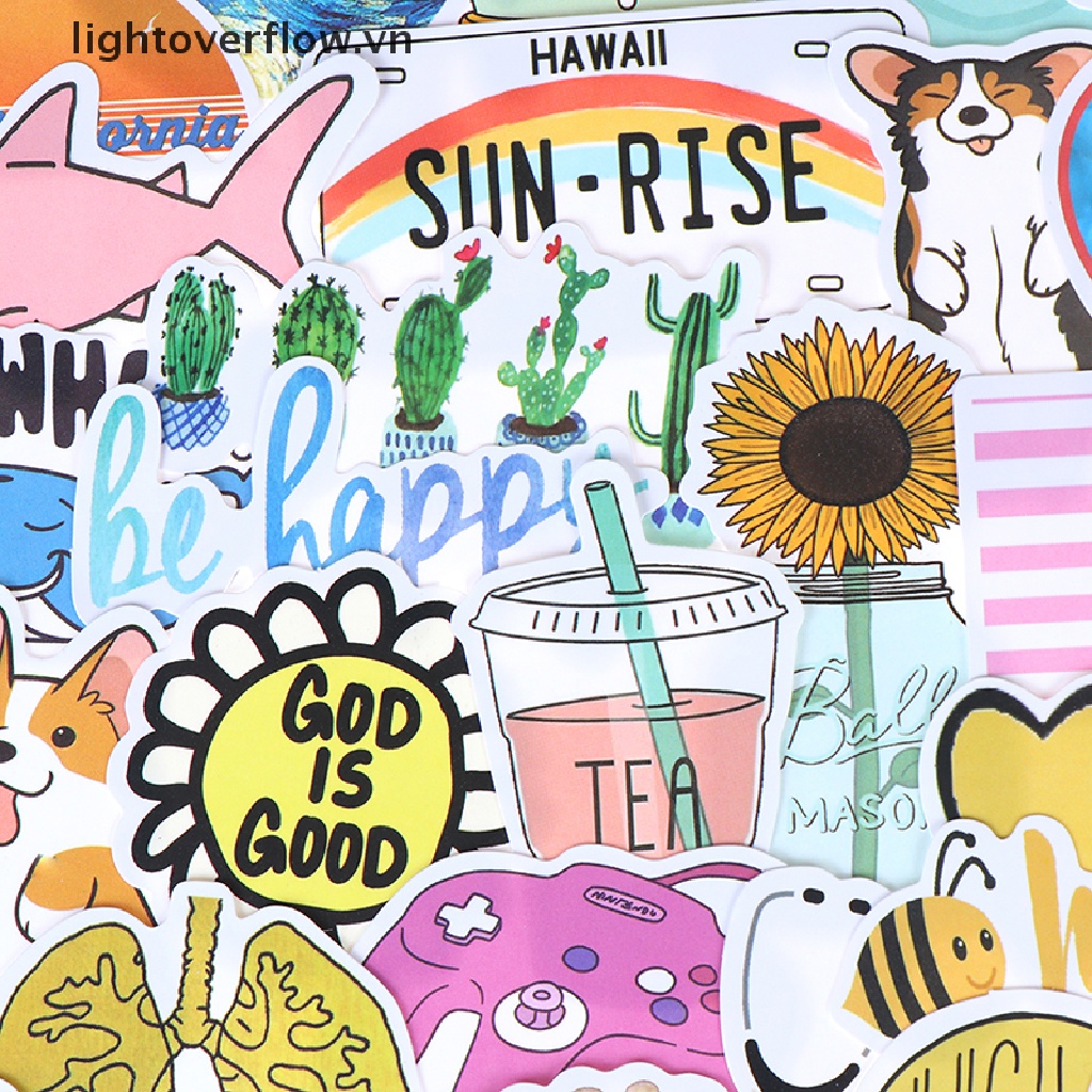 Bộ 50 Đề Can Họa Tiết Hoạt Hình Dễ Thương Dùng Trang Trí Vali / Laptop / Xe Đạp / Xe Hơi