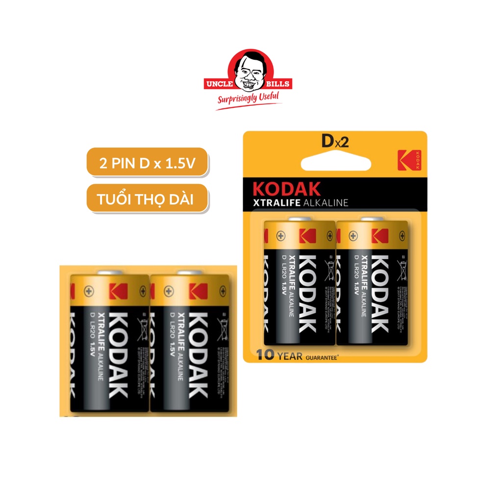 Bộ 2 pin đại Kodak Alkaline D điện thế 1.5V Uncle Bills IB0161 siêu bền hàng nhập khẩu chính hãng pin đèn pin