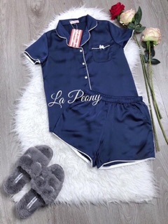 Bộ bijama đùi lụa chạy viền cổ chất lụa