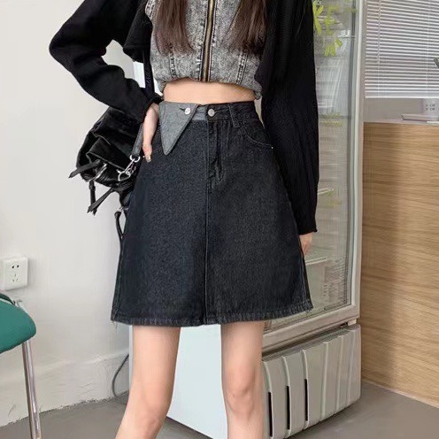 Chân váy cạp cao chữ A, chân váy jeans kaki dáng ngắn_v9