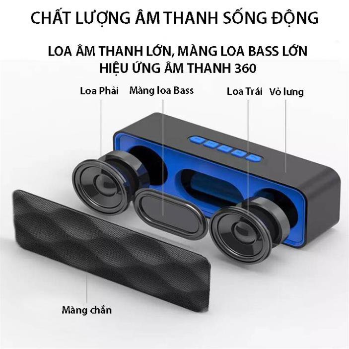 Loa Bluetooth Nghe Nhạc Không Dây A2DP Vỏ Kim Loại, Bass Hay, Kết Nối Usb, Thẻ Nhớ Cổng 3.5