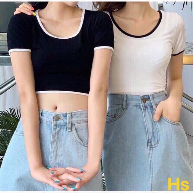 Áo Croptop Ôm Trắng Đen Viền Cổ-HươngSu (C024) | BigBuy360 - bigbuy360.vn