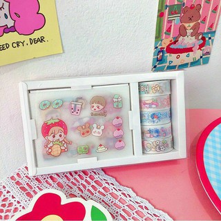 Hộp washi tape kèm 5 tấm sticker