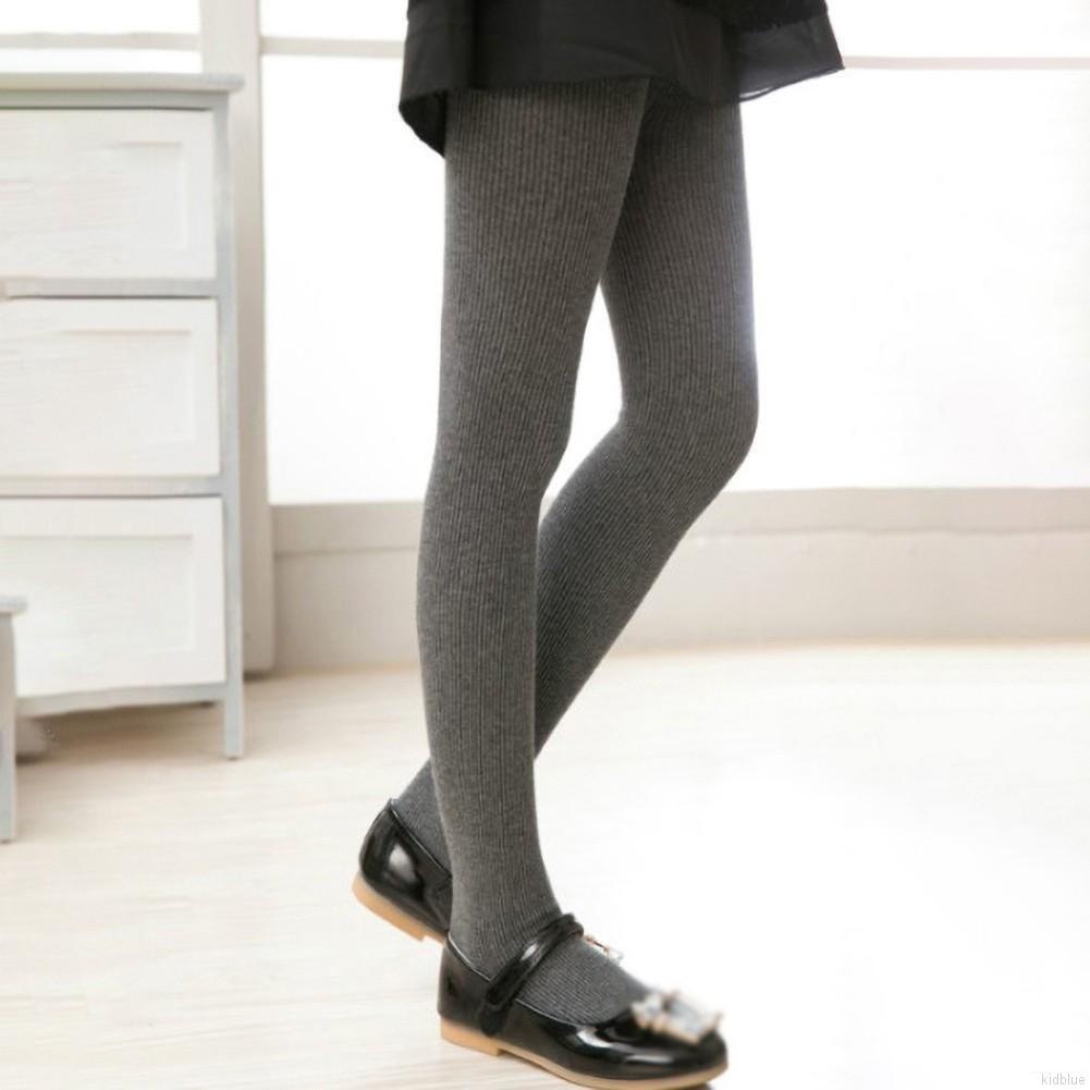 Quần legging dệt kim mềm mại màu trơn chống trượt giữ ấm mùa đông cho bé gái