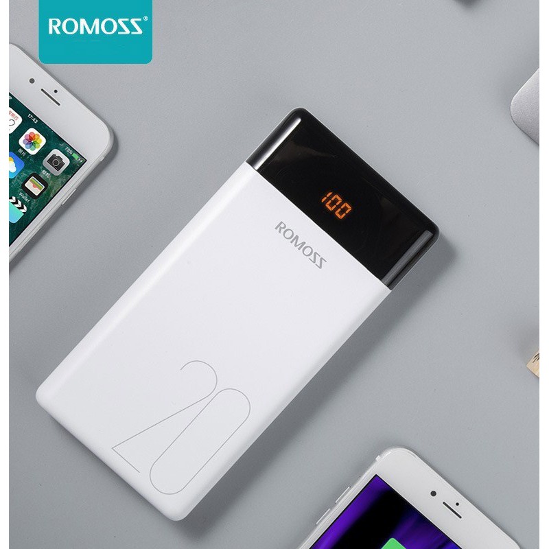 Pin Sạc Dự Phòng Romoss 20.000mah LT20 lõi Polymer Màn Hình Led, 3 Cổng Sạc Vào Mới