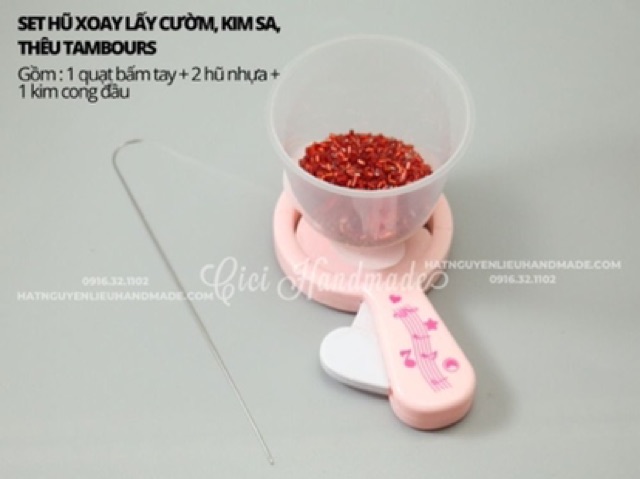 Set hũ xoay lấy cườm, kim sa, thêu tambours Set hũ xoay lấy cườm, kim sa, thêu tambours Cici Handmade