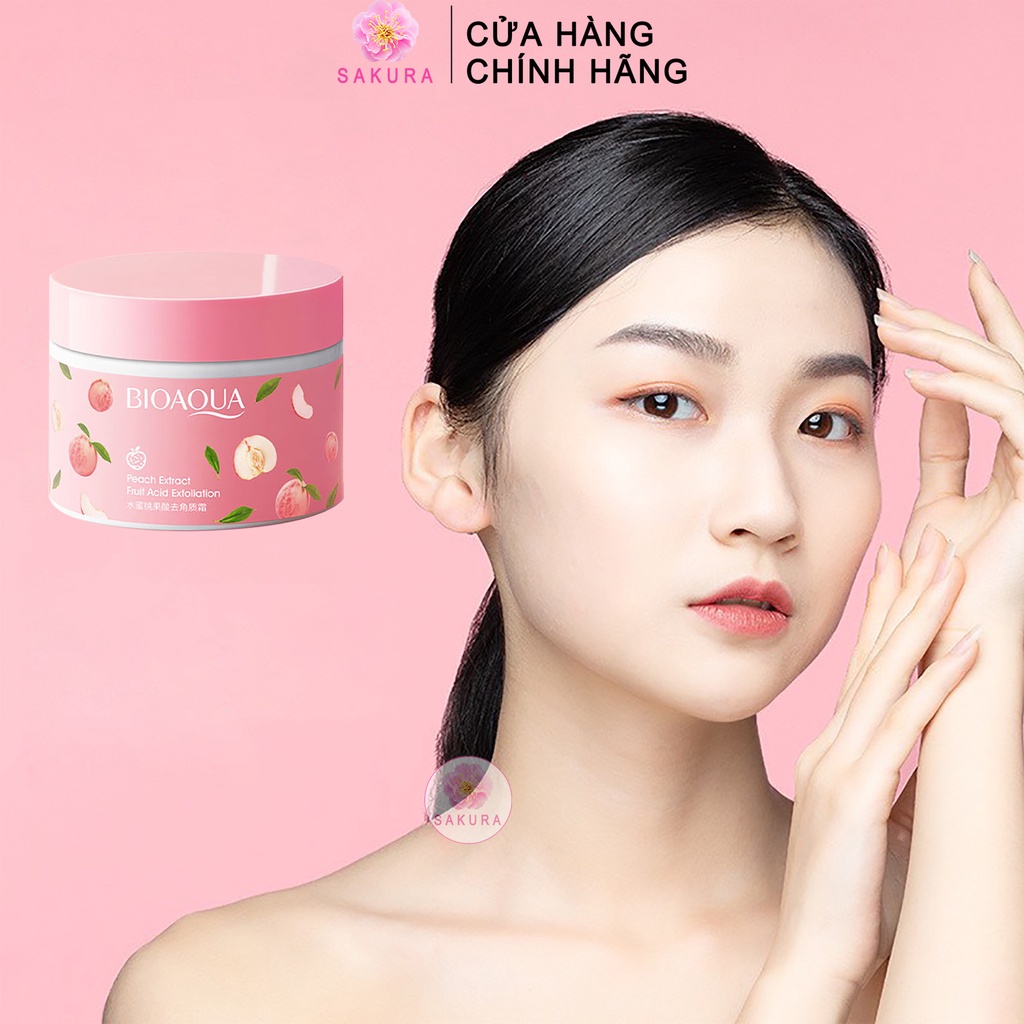 Kem tẩy tế bào chết BIOAQUA chiết xuất đào tươi dưỡng ẩm làm sạch thu nhỏ lỗ chân lông SAKURA 140g