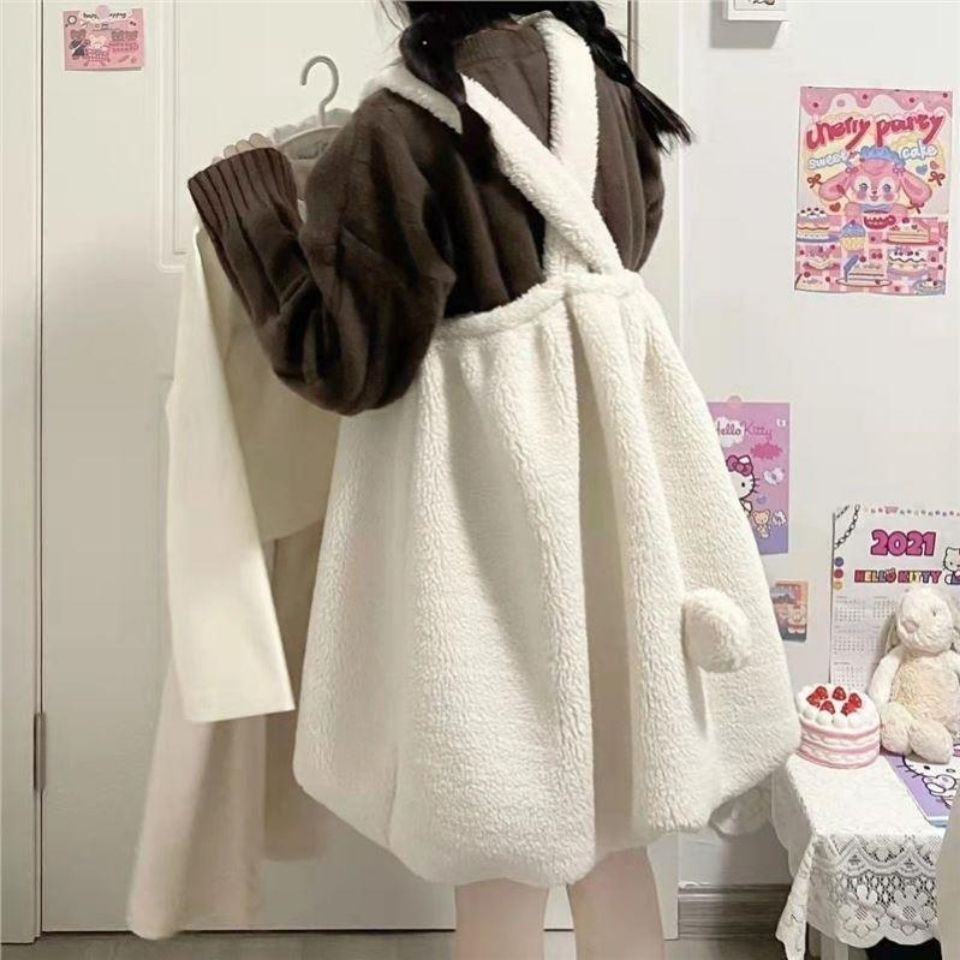 Váy babydoll Đầm Lông Cừu Hai Dây Phong Cách Nhật Bản Dễ Thương Cho Bạn Gái
