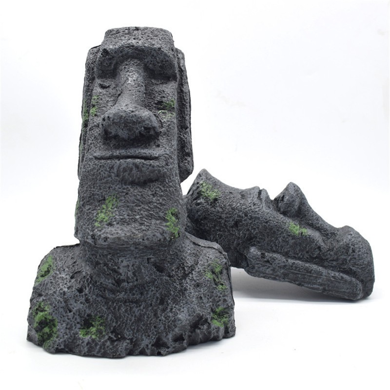 Resin Aquarium Decoration Easter Island Head Statue Egyptian Pharaoh Pyramid Desert Theme Ornament for Fish Tank