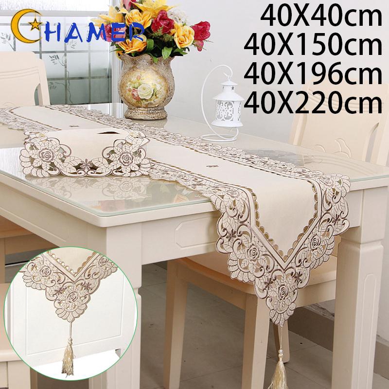 Table Runner Rustic Style Waterproof Home Kitchen Dining Banquet Wedding Party Polyester Embroidered Tablecloth