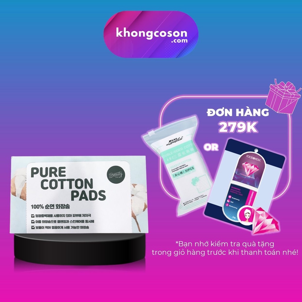 Bông Tẩy Trang Beauty Skin Pure Cotton Pads Hàn Quốc 100 Miếng - Khongcoson