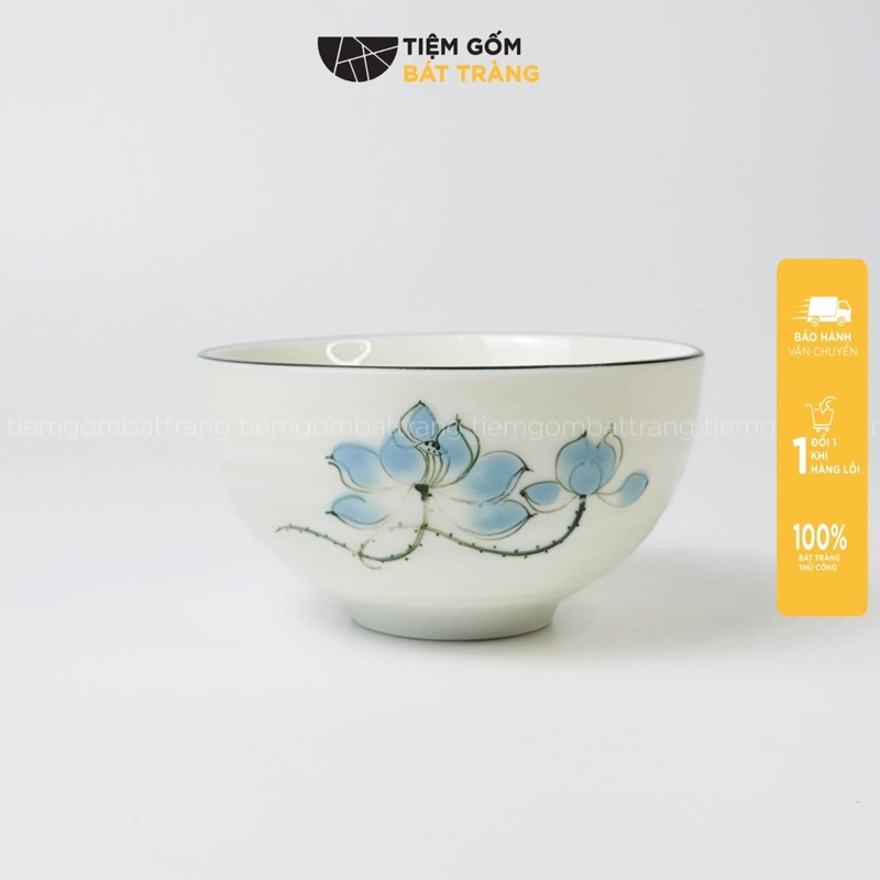 Bát Cơm Chén Ăn Cơm Sứ Bát Tràng Men Kem Hoạ Tiết Vẽ Tay Nhiều Mẫu